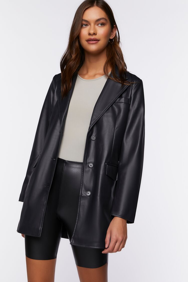 Faux Leather Belted Blazer