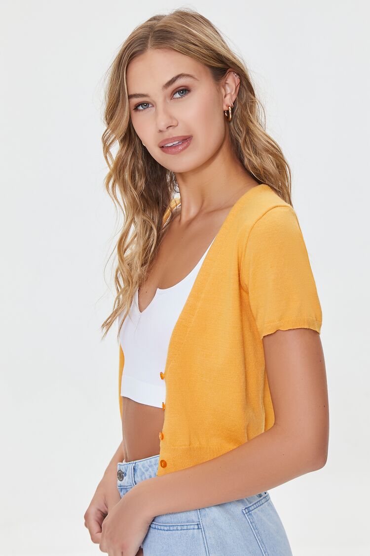 Women Buttoned Sweater-Knit Crop Top in Marigold,  XS FOREVER 21 on sale 2022 2