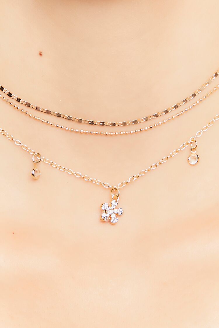 Women’s Floral Rhinestone Necklace Set in Gold/Clear Accessories on sale 2022 2