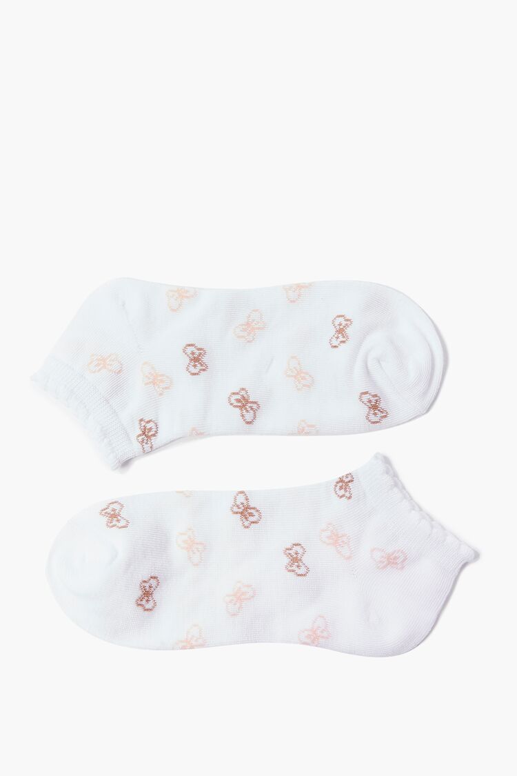 Bow Print Scalloped-Trim Ankle Socks in White Accessories on sale 2022 2
