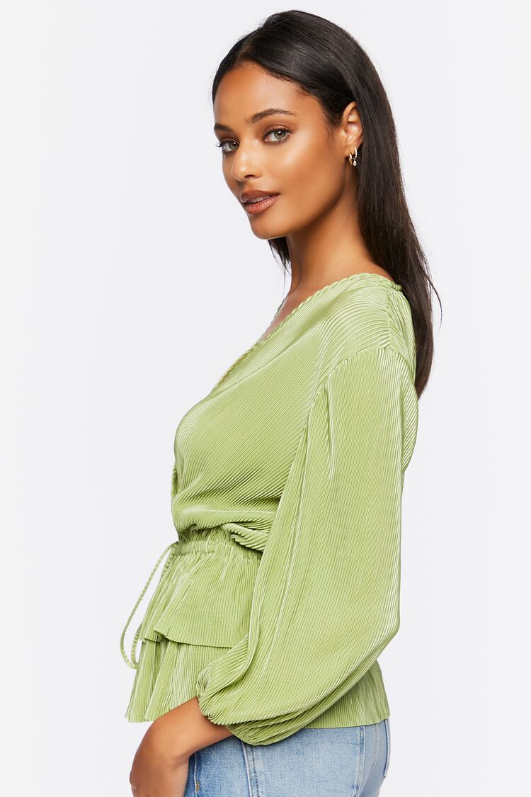 Women’s Plisse Surplice Layered-Hem Top in Green Small Forever on sale 2022 2