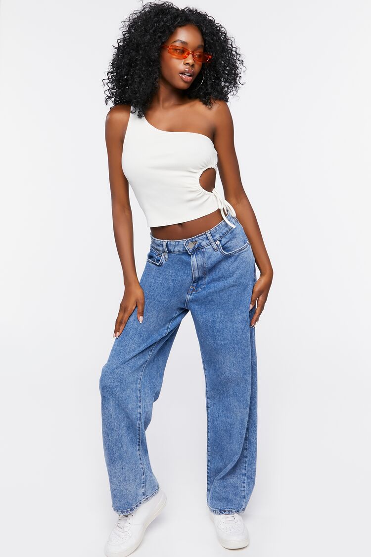 Women Cutout One-Shoulder Crop Top in White,  XS FOREVER 21 on sale 2022 6