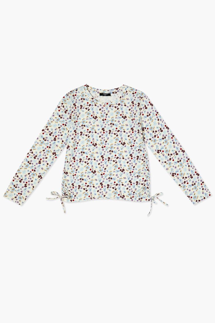 Girls Ditsy Floral Print Top (Kids) in Cream,  13/14 (Girls on sale 2022