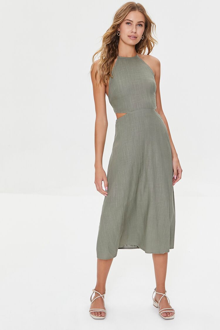Women Cutout Self-Tie Halter Dress in Olive,  XL FOREVER 21 on sale 2022