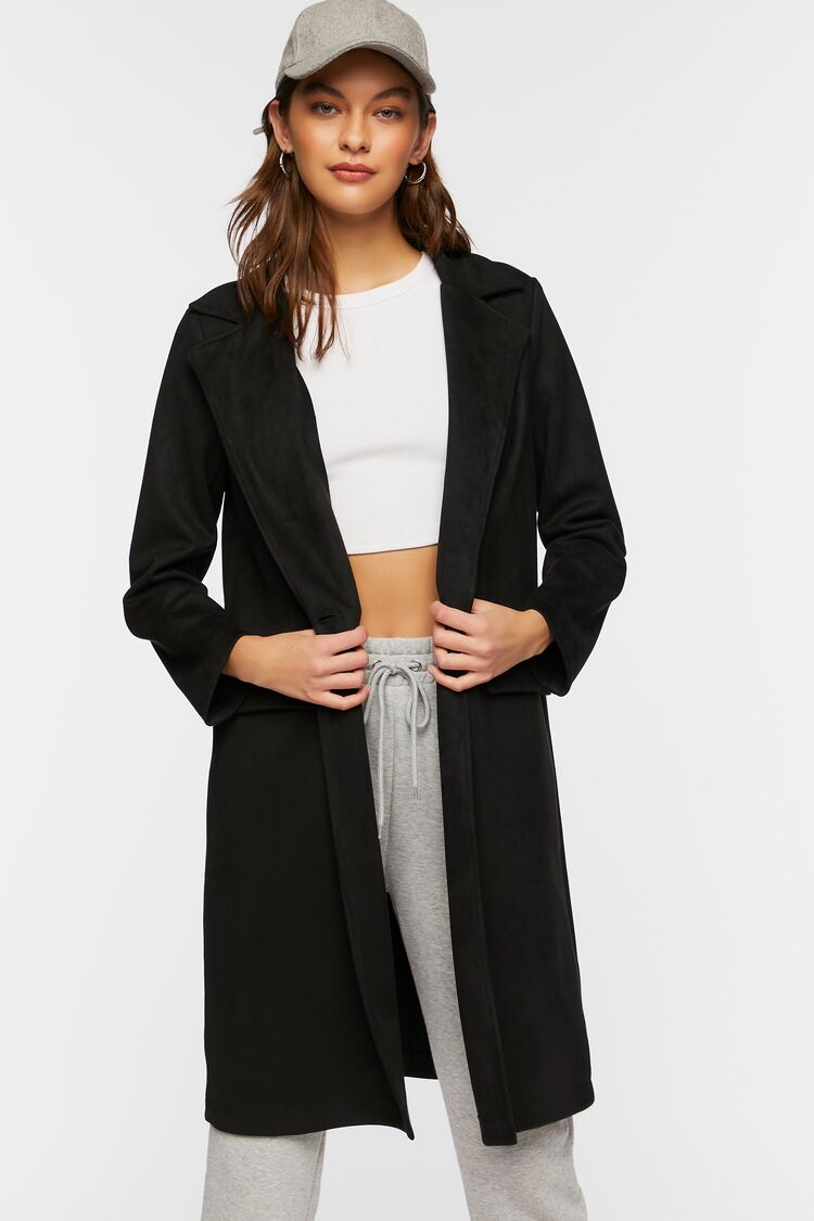Women’s Faux Suede Trench Coat in Black Large black on sale 2022