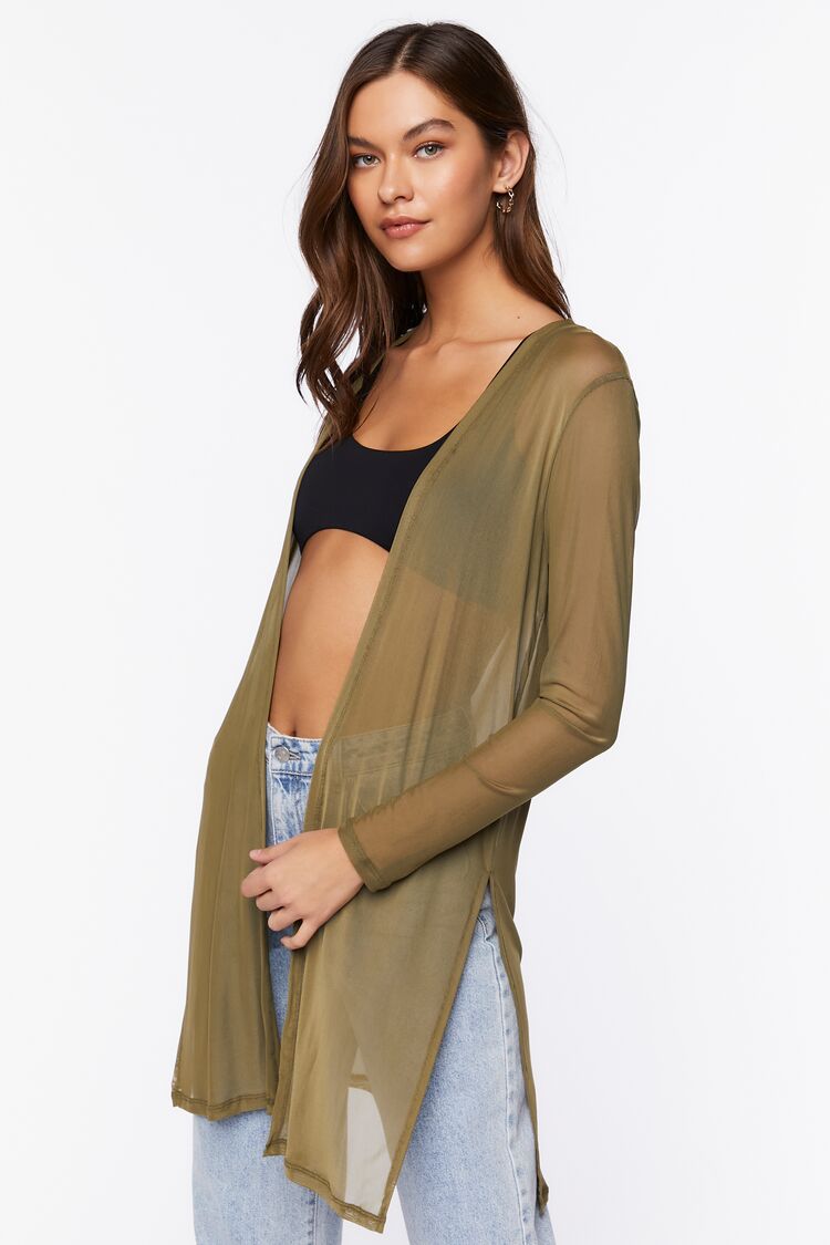 Women’s Sheer Open-Front Kimono in Olive Large Forever on sale 2022 2