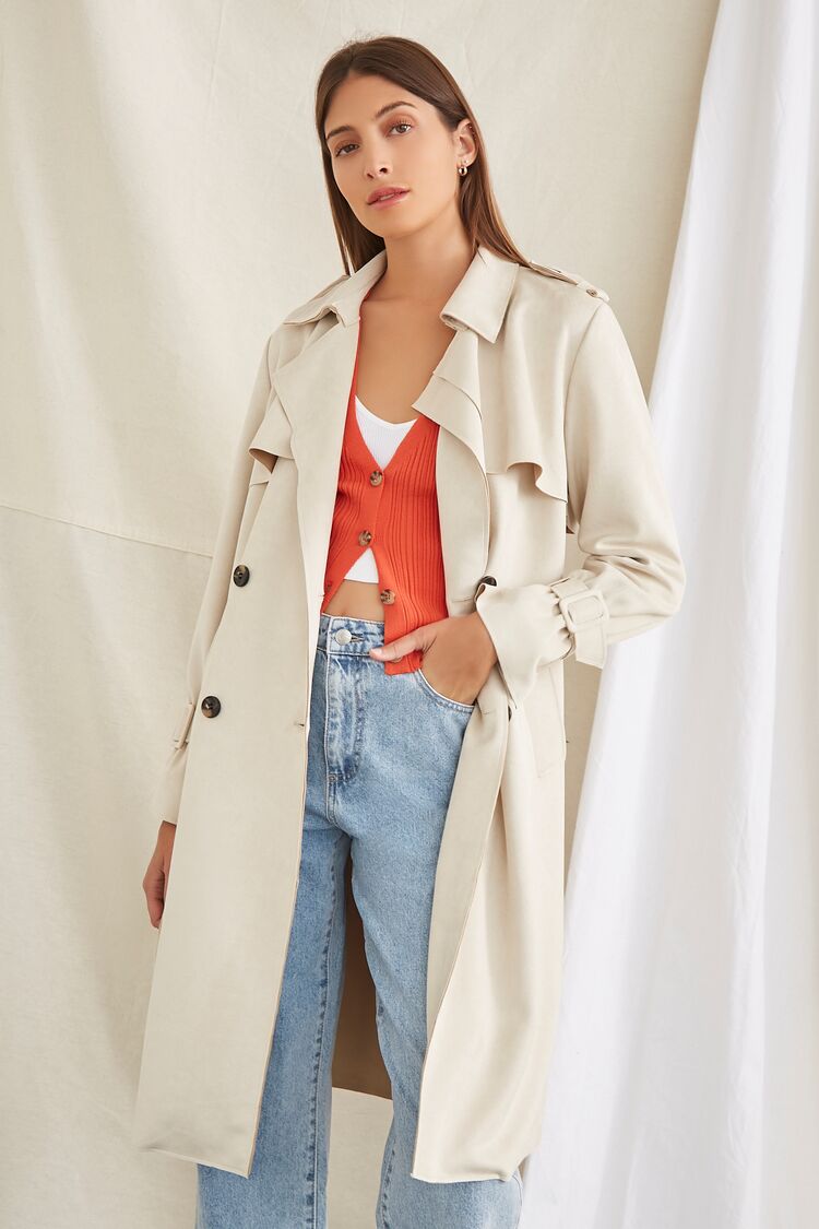 Belted Faux Suede Trench Jacket