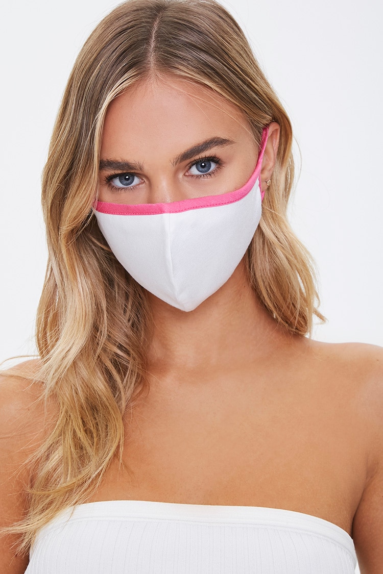 Women Contrast-Trim Face Mask in White/Pink FOREVER 21 on sale 2022