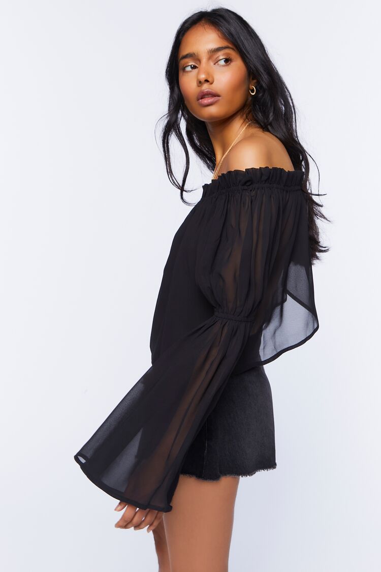 Women Bell Sleeve Off-The-Shoulder Top in Black,  XL FOREVER 21 on sale 2022 2