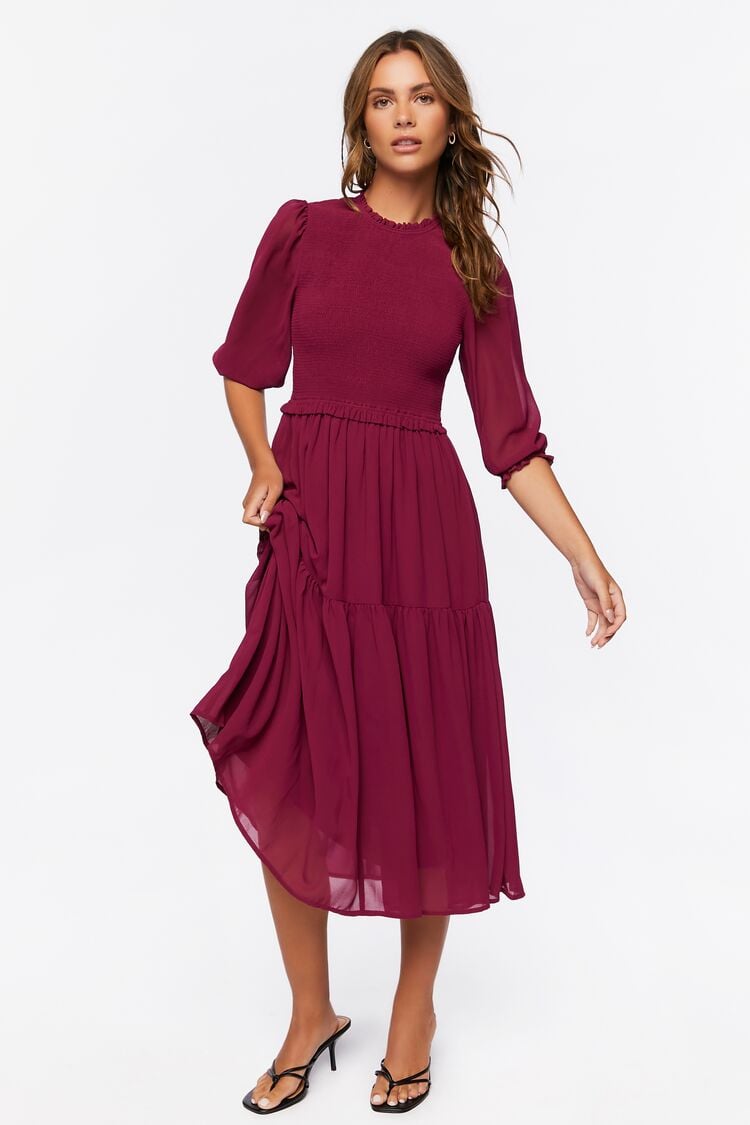 Smocked Peasant-Sleeve Dress
