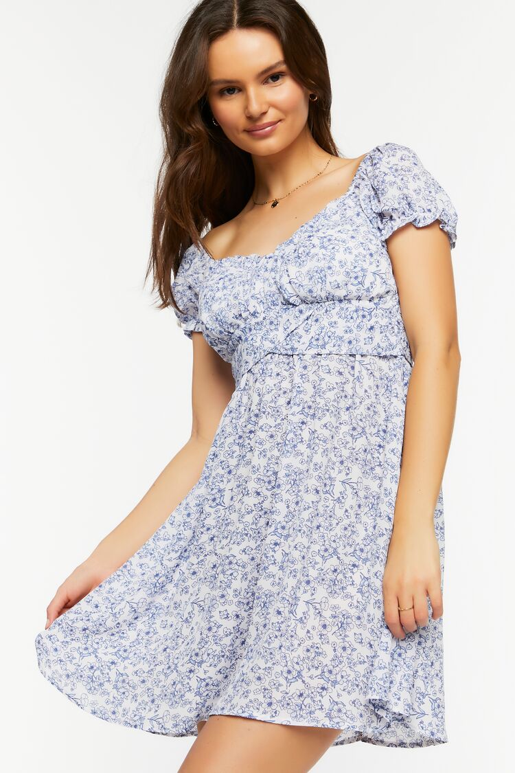 Ditsy Floral Puff-Sleeve Mini Dress