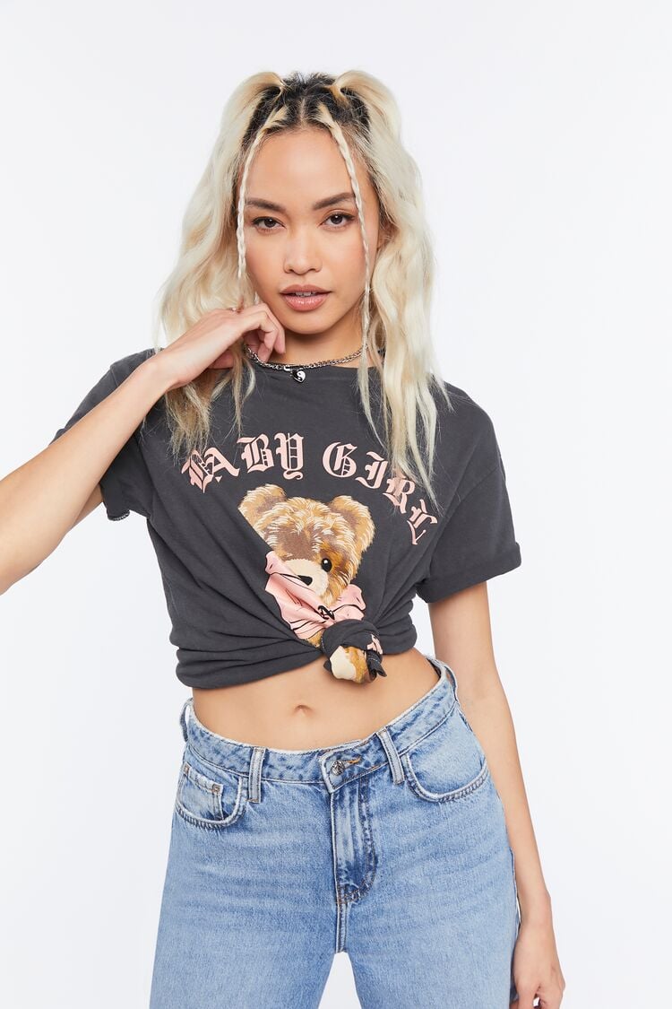 Women Teddy Bear Graphic Tee in Charcoal,  XS FOREVER 21 on sale 2022