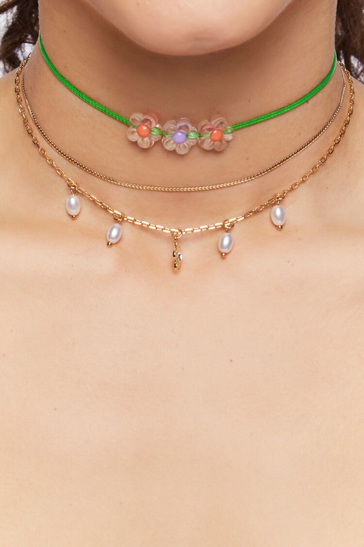 Women’s Floral Choker Necklace Set in Green/Gold Accessories on sale 2022