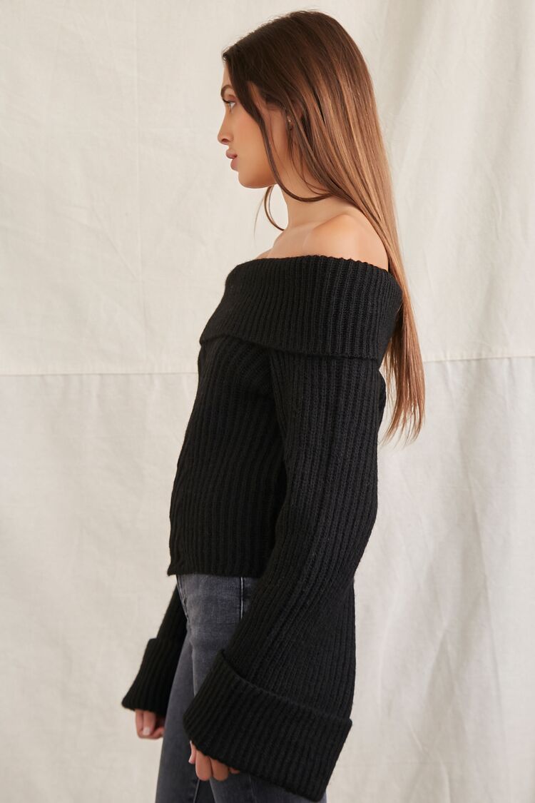 Women Off-the-Shoulder Bell-Sleeve Sweater in Black Medium FOREVER 21 on sale 2022 2