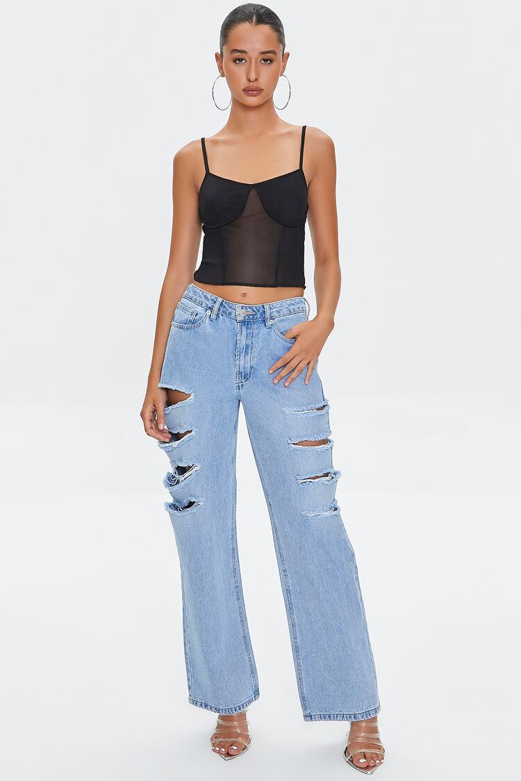 Women Mesh Cropped Cami in Black Medium FOREVER 21 on sale 2022 6