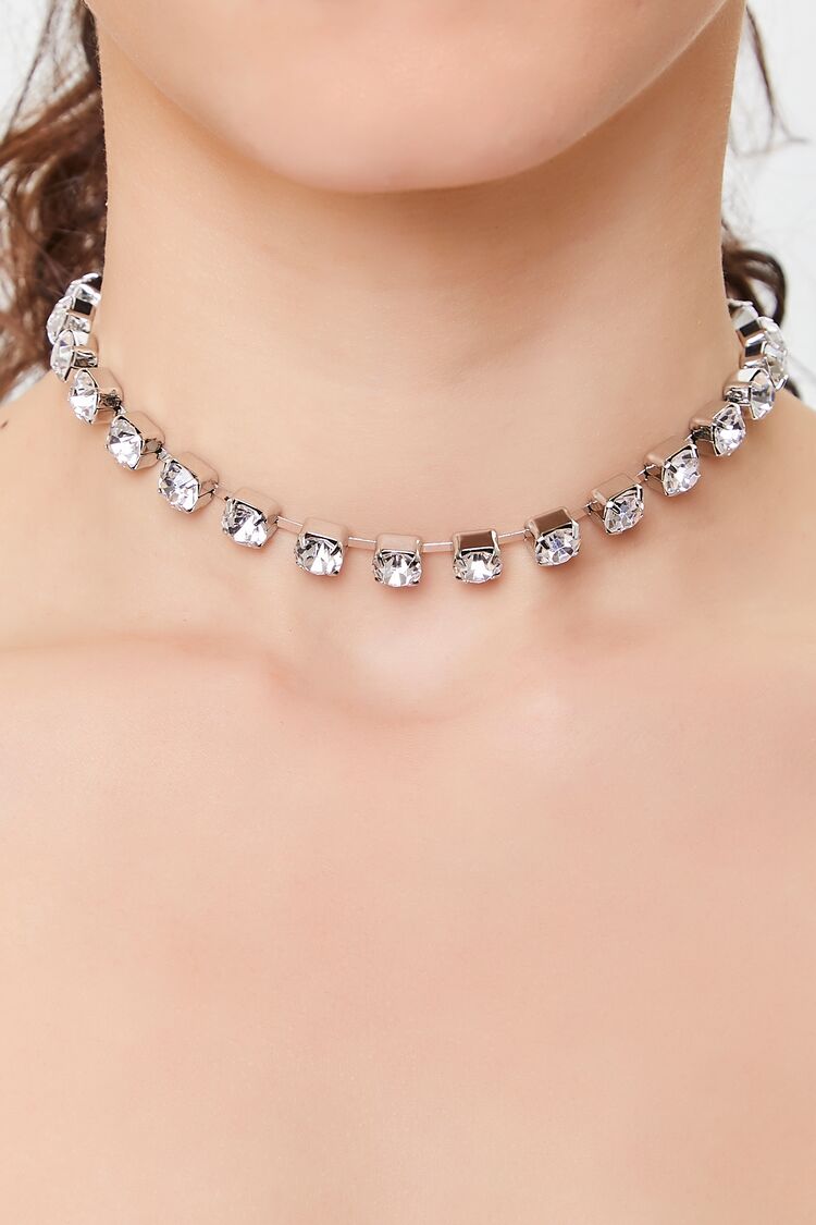 Women’s Faux Gem Choker Necklace in Silver/Clear Accessories on sale 2022