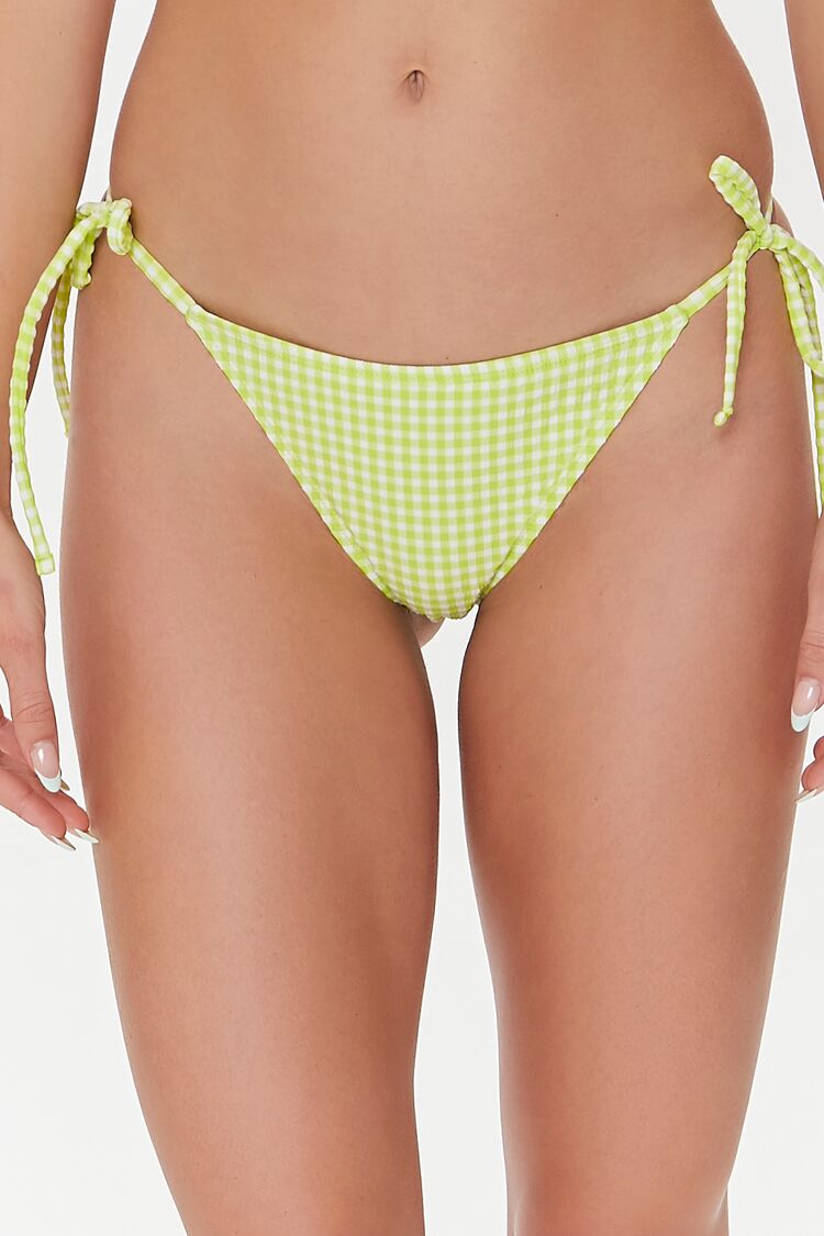 Women Gingham String Bikini Bottoms in Lime/White Medium FOREVER 21 on sale 2022 6