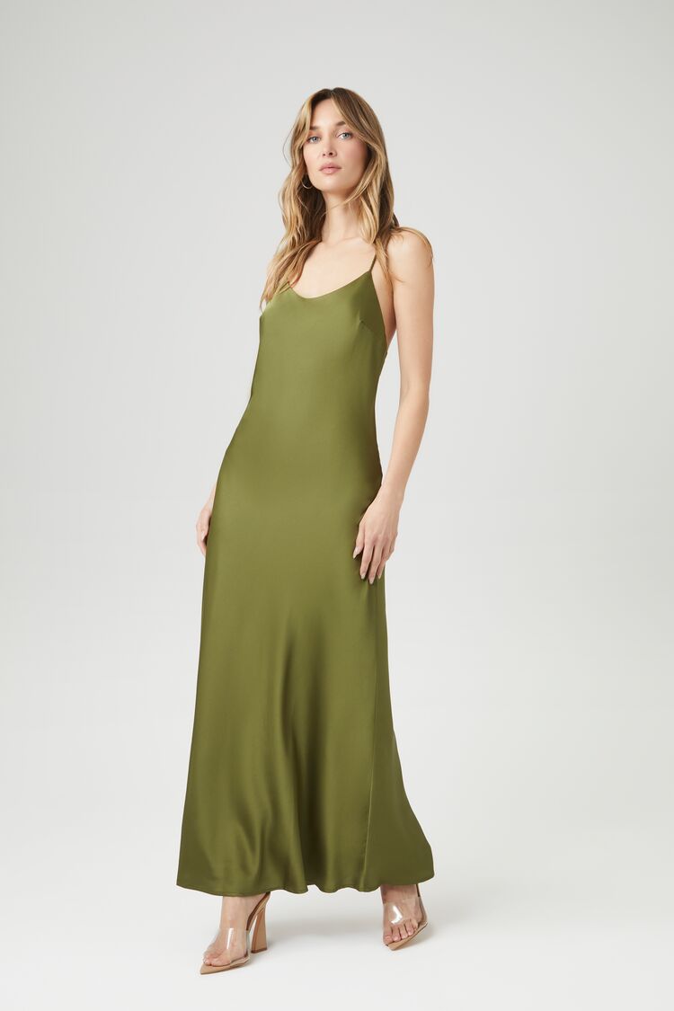 Satin Y-Back Maxi Slip Dress