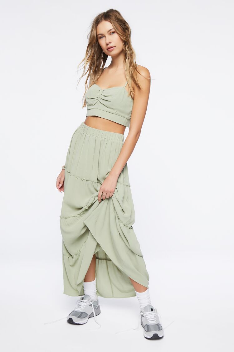 Women’s Sweetheart Cropped Cami & Maxi Skirt Set in Sage Small cami on sale 2022