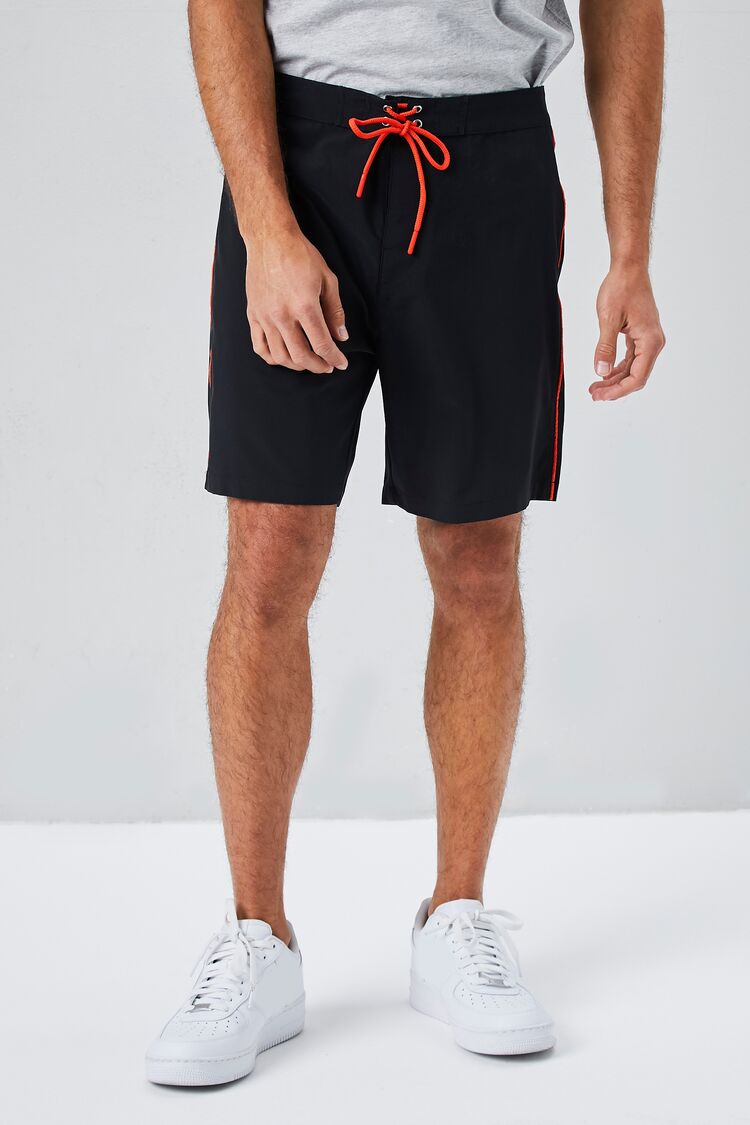 Men Lace-Up Contrast-Trim Swim Trunks in Black/Red Small 21MEN on sale 2022 2