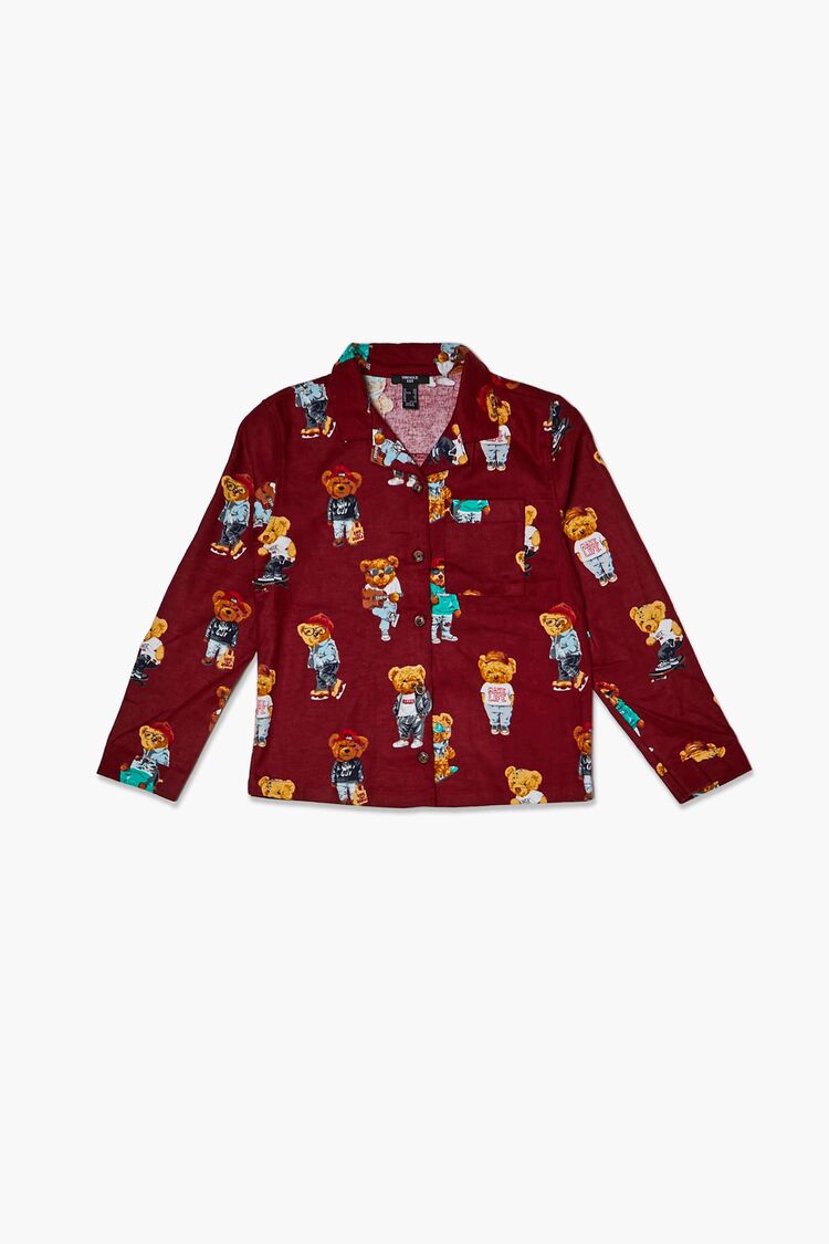 Kids Teddy Bear Print PJ Shirt (Girls + Boys) in Red,  7/8 (Girls on sale 2022