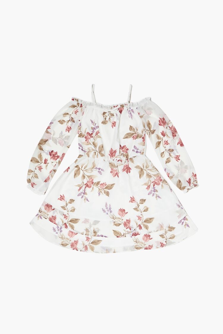 Girls Floral Off-the-Shoulder Dress (Kids) in White,  7/8 (Girls on sale 2022
