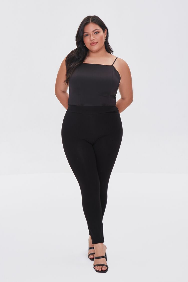  Cotton Spandex Basic Knit Jersey Regular And Plus Size  Leggings For Women Black M