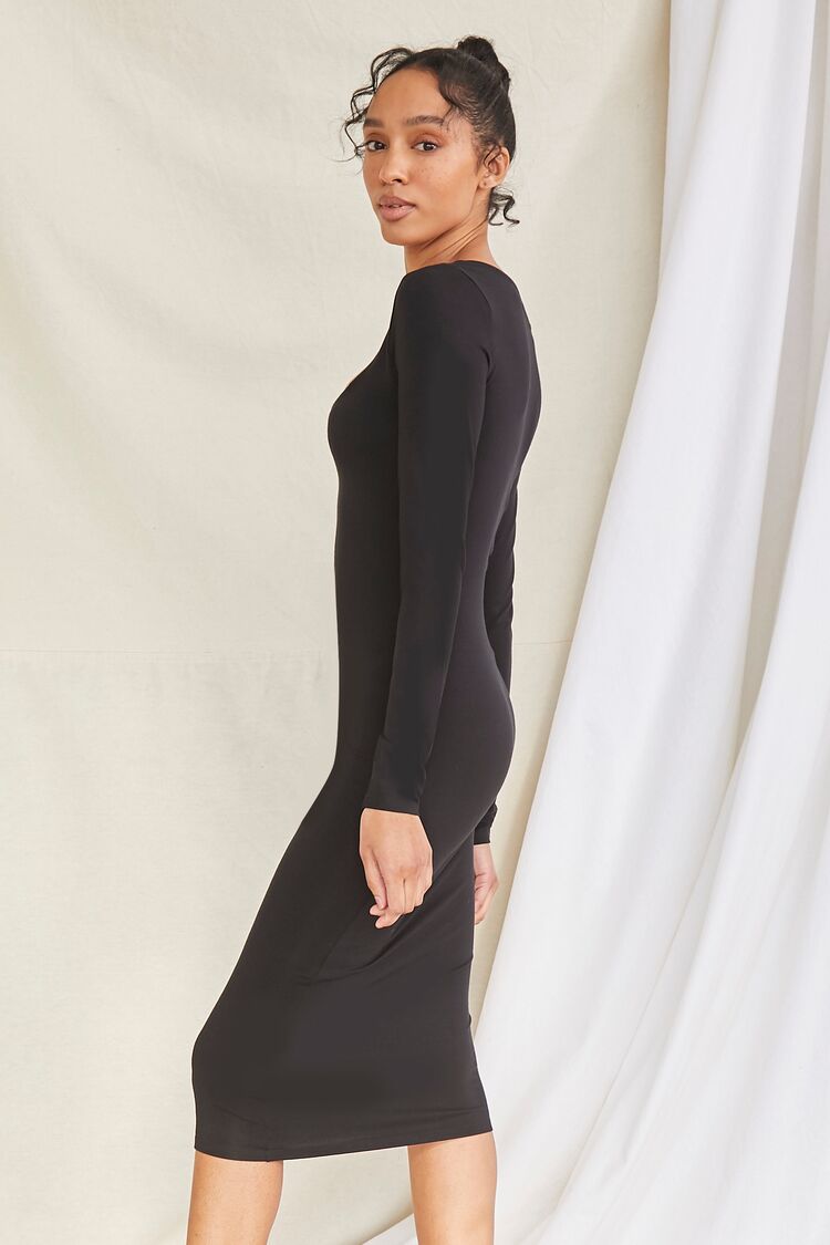 Women Bodycon Long-Sleeve Dress in Black Large FOREVER 21 on sale 2022 2