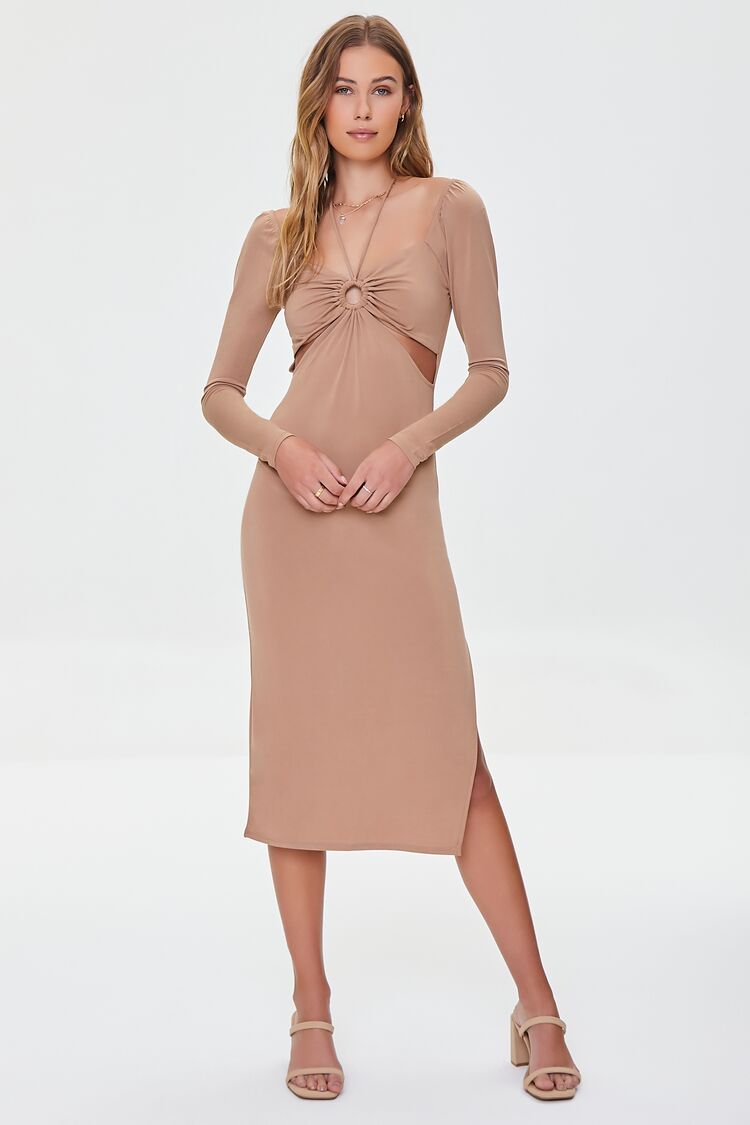 Women Cutout O-Ring Slit Dress in Taupe,  XL FOREVER 21 on sale 2022 6