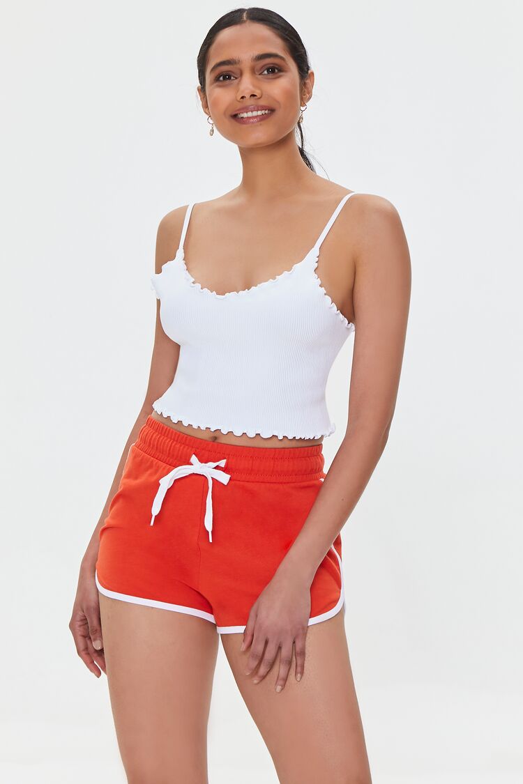 Women French Terry Ringer Shorts in Pompeian Red /White Large FOREVER 21 on sale 2022
