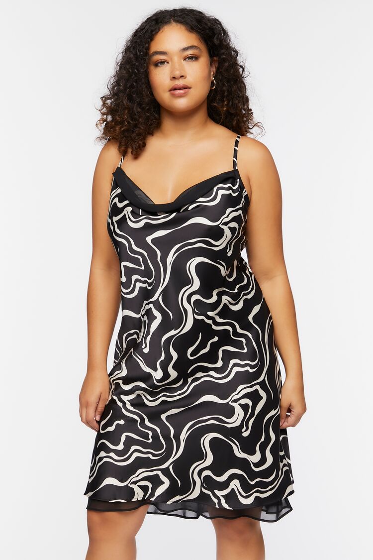 Women’s Abstract Print Slip Dress in Black/White,  2X Abstract on sale 2022 2