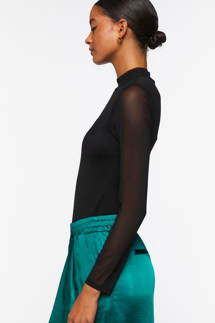 Women’s Sheer Illusion Neck Bodysuit in Black Large black on sale 2022 2
