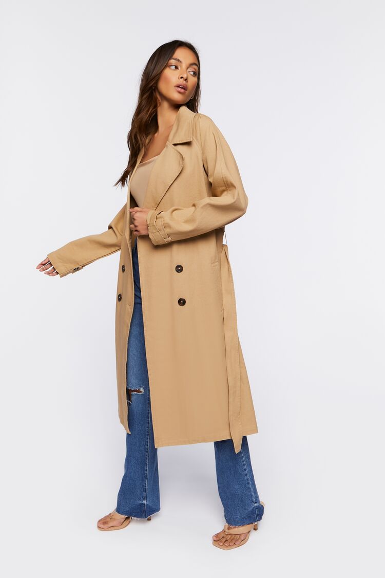 Women’s Twill Double-Breasted Trench Coat in Khaki Small coat on sale 2022 2