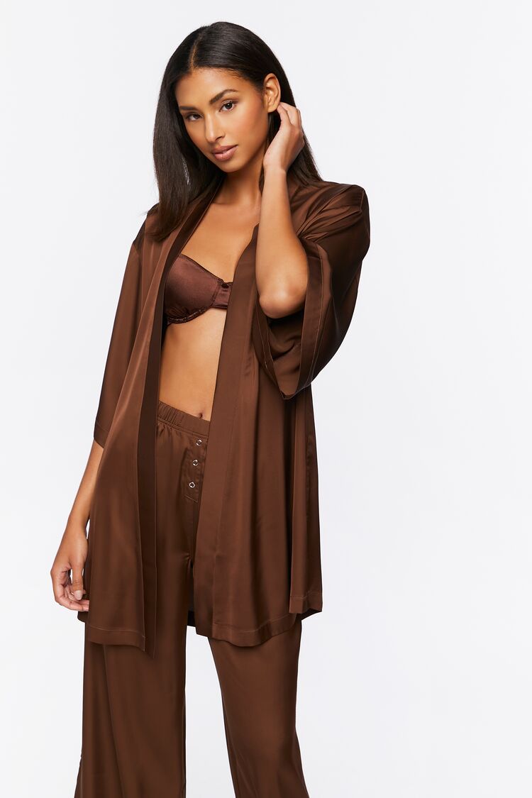 Women Belted Satin Robe in Brown Large FOREVER 21 on sale 2022