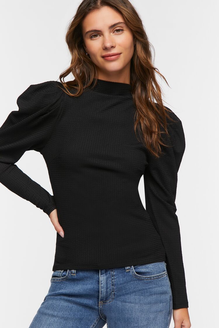 Women’s Crepe Puff-Sleeve Top in Black Medium black on sale 2022
