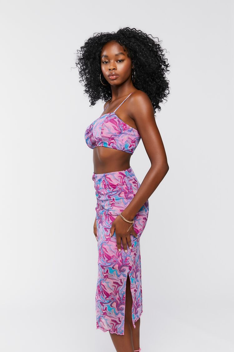 Women Marble Print Cropped Cami & Skirt Set in Purple Large FOREVER 21 on sale 2022 2