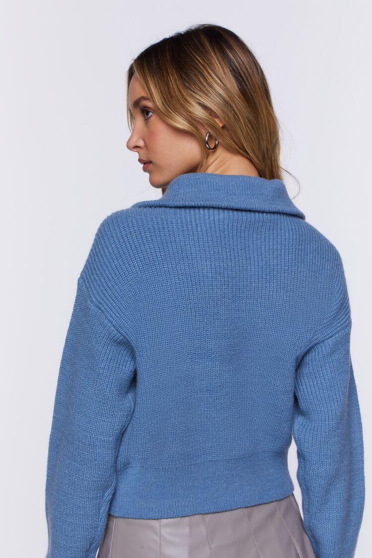 Women’s Half-Zip Ribbed Sweater in Blue Large Blue on sale 2022 5