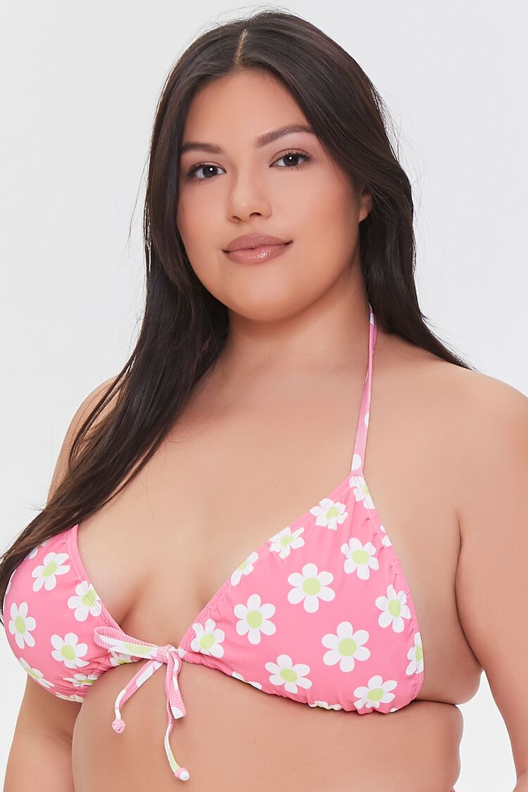 Women Floral Bikini Top in Super Pink/Lime,  3X PLUS on sale 2022