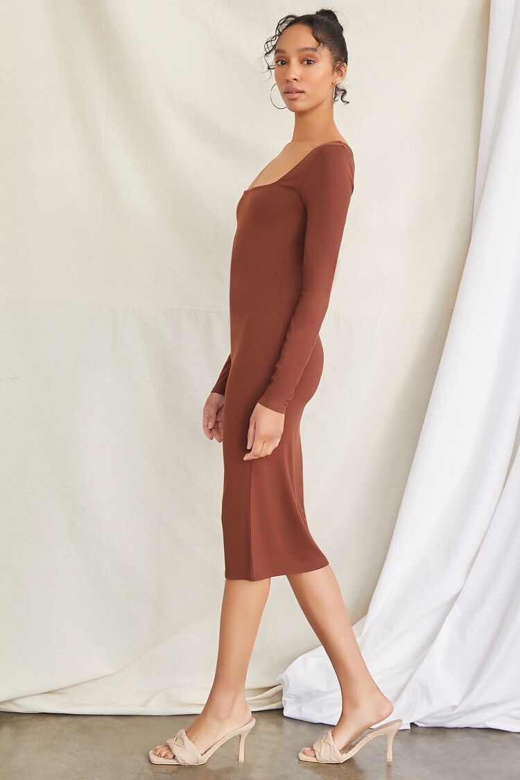 Women Bodycon Long-Sleeve Dress in Brown Large FOREVER 21 on sale 2022 2