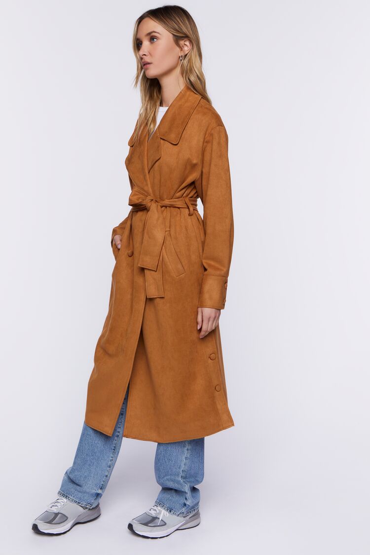 Women’s Faux Suede Belted Trench Coat in Camel,  XS belted on sale 2022 2