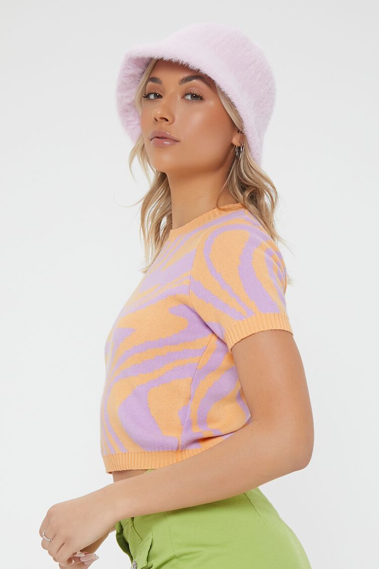 Women Abstract Print Sweater-Knit Top in Purple/Orange Small FOREVER 21 on sale 2022 2