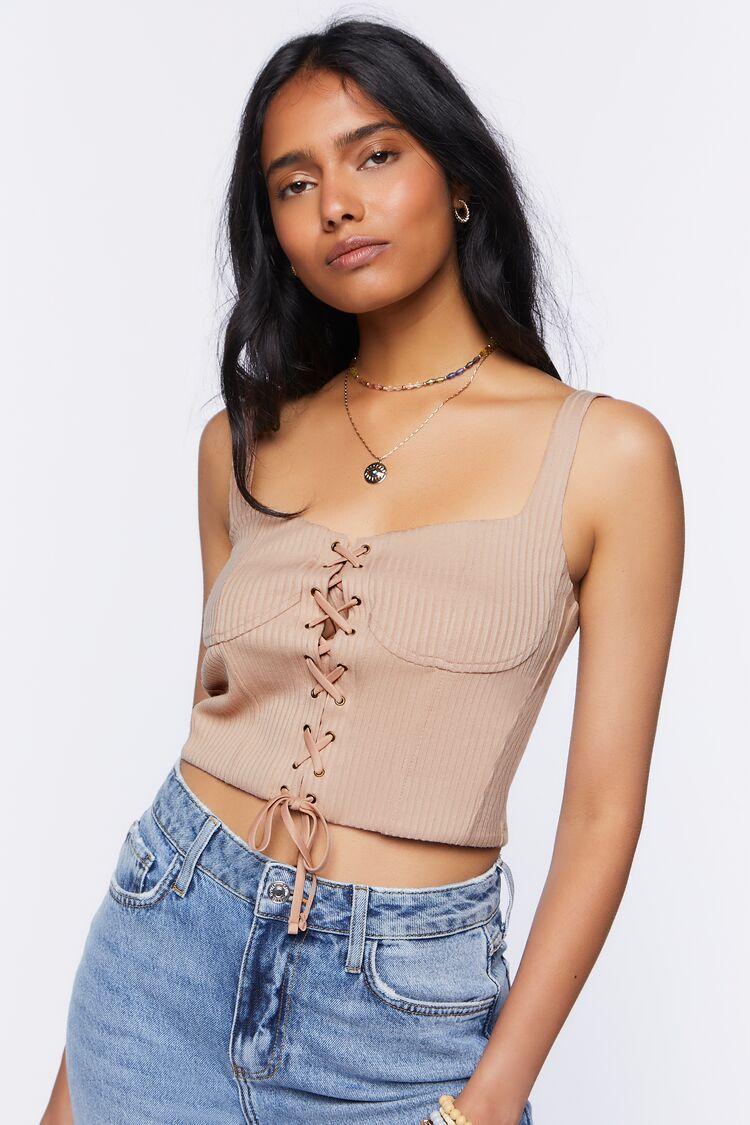 Women Lace-Up Bustier Crop Top in Blush,  XL FOREVER 21 on sale 2022