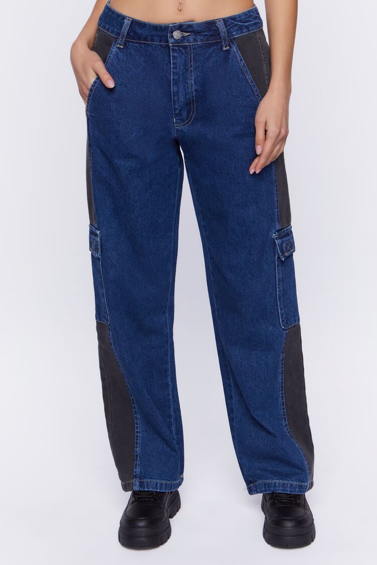 Contrast-Panel High-Rise Dad Jeans
