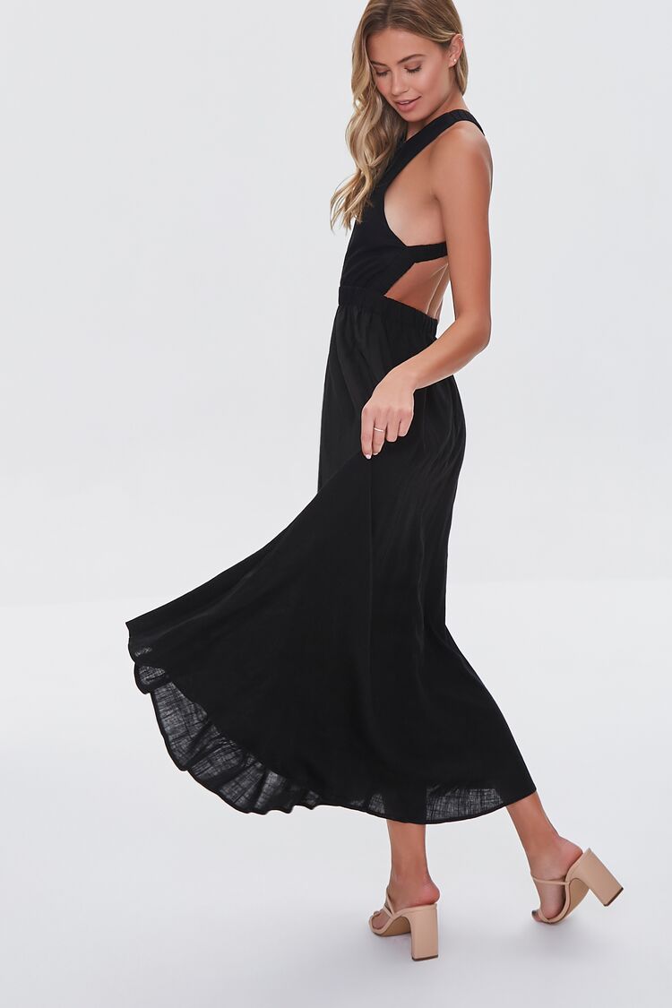 Women Linen-Blend Maxi Dress in Black Large
