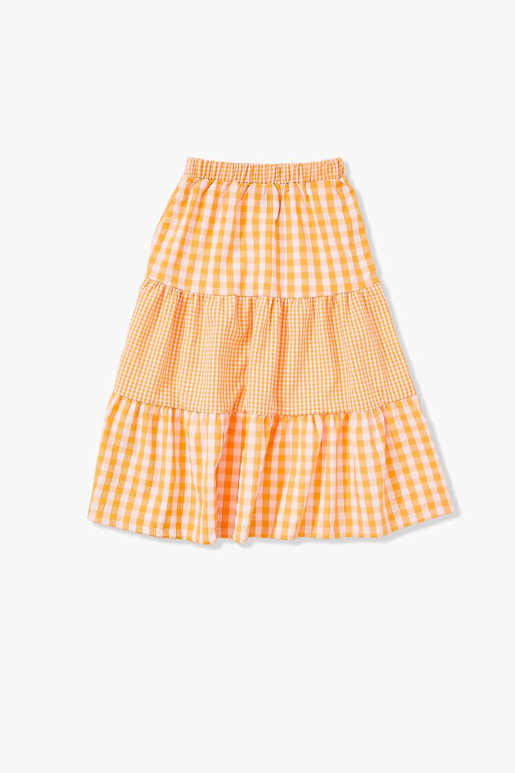 Girls Gingham Maxi Skirt (Kids) in Orange/White,  13/14 (Girls on sale 2022 2