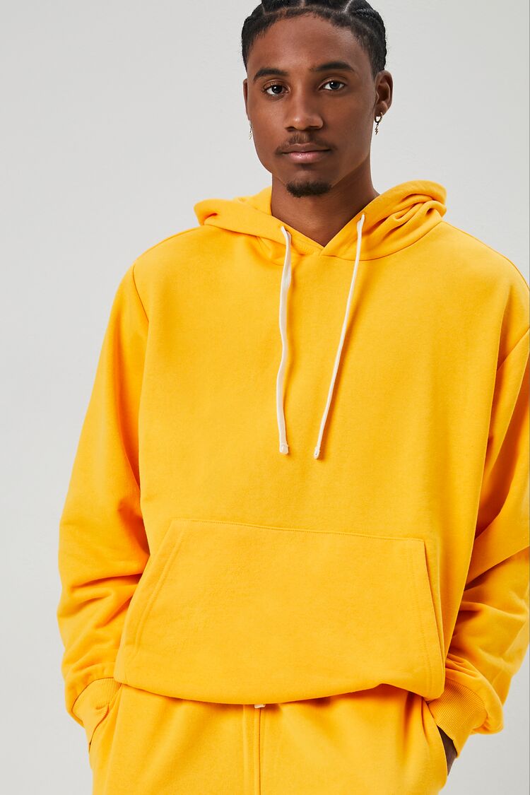 Men French Terry Drawstring Hoodie in Orange Small 21MEN on sale 2022