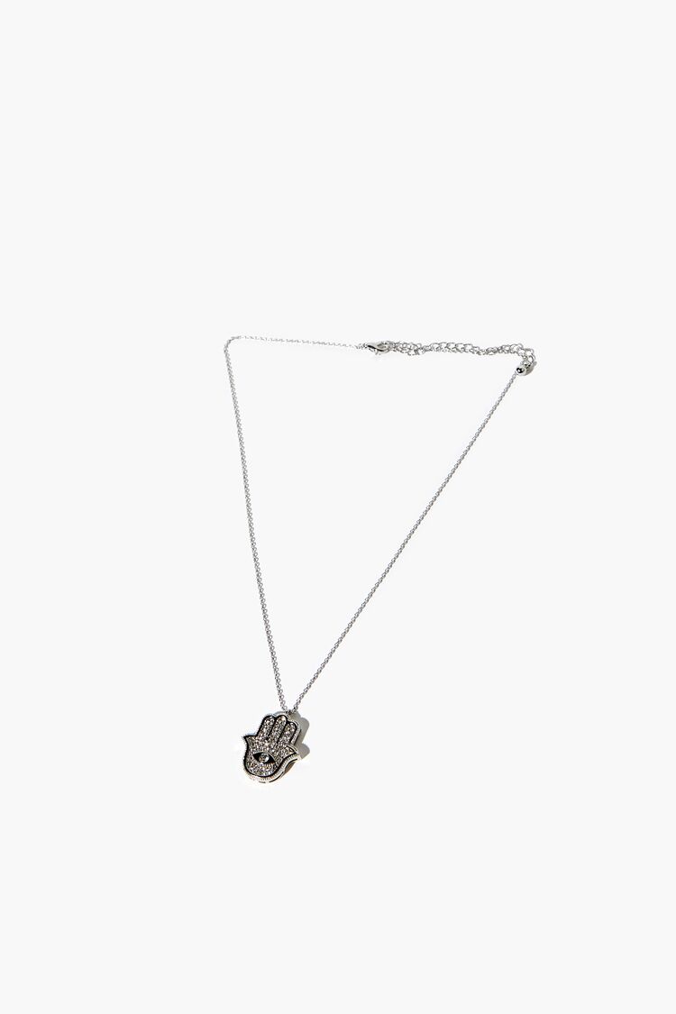 Women’s Rhinestone Hamsa Hand Necklace in Silver/Clear Accessories on sale 2022