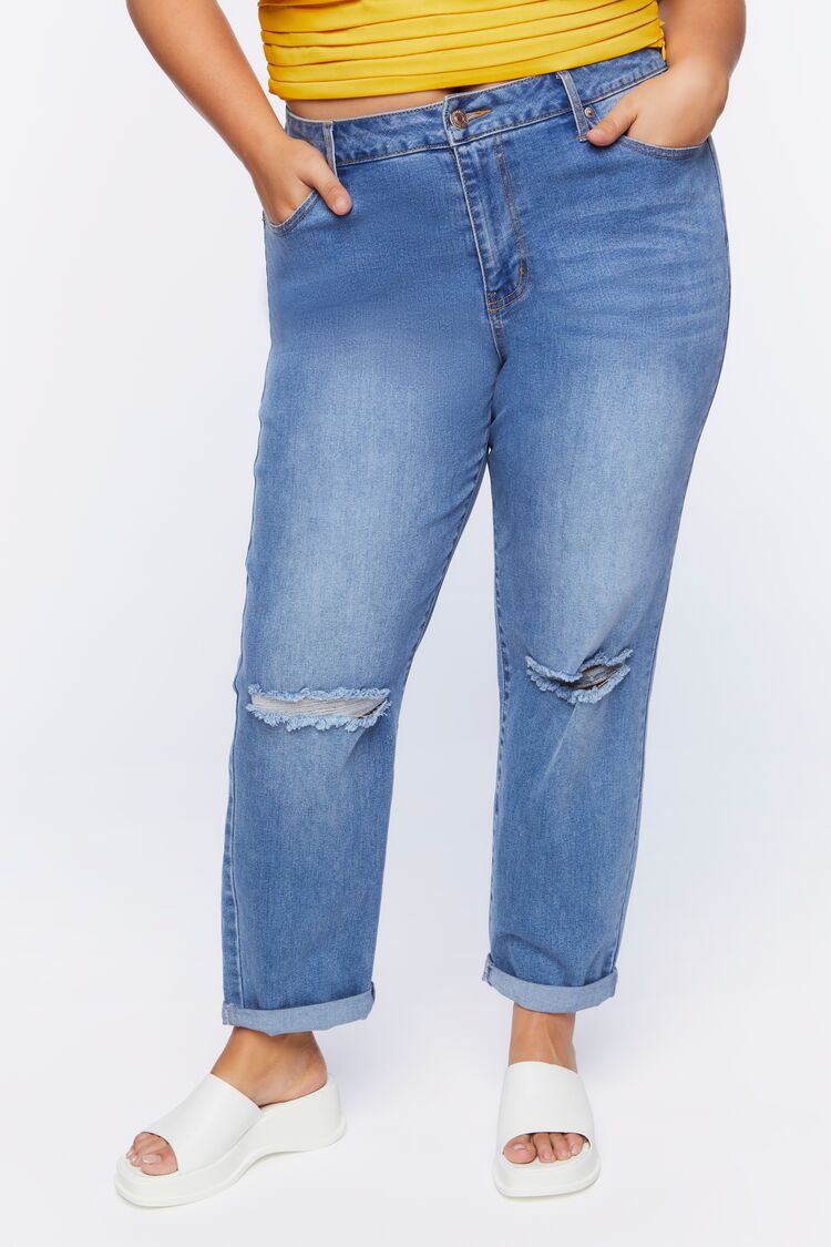 Women Distressed Boyfriend Jeans in Medium Denim,  20 PLUS on sale 2022 2