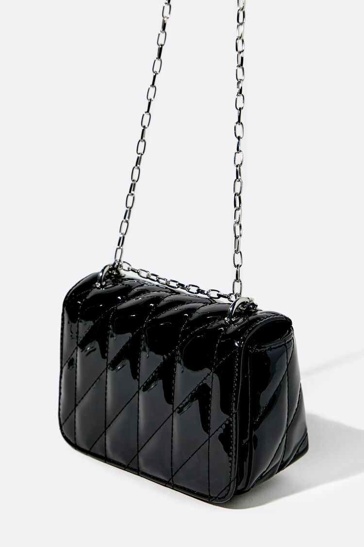 Women’s Faux Patent Leather Quilted Crossbody Bag in Black Accessories on sale 2022 2