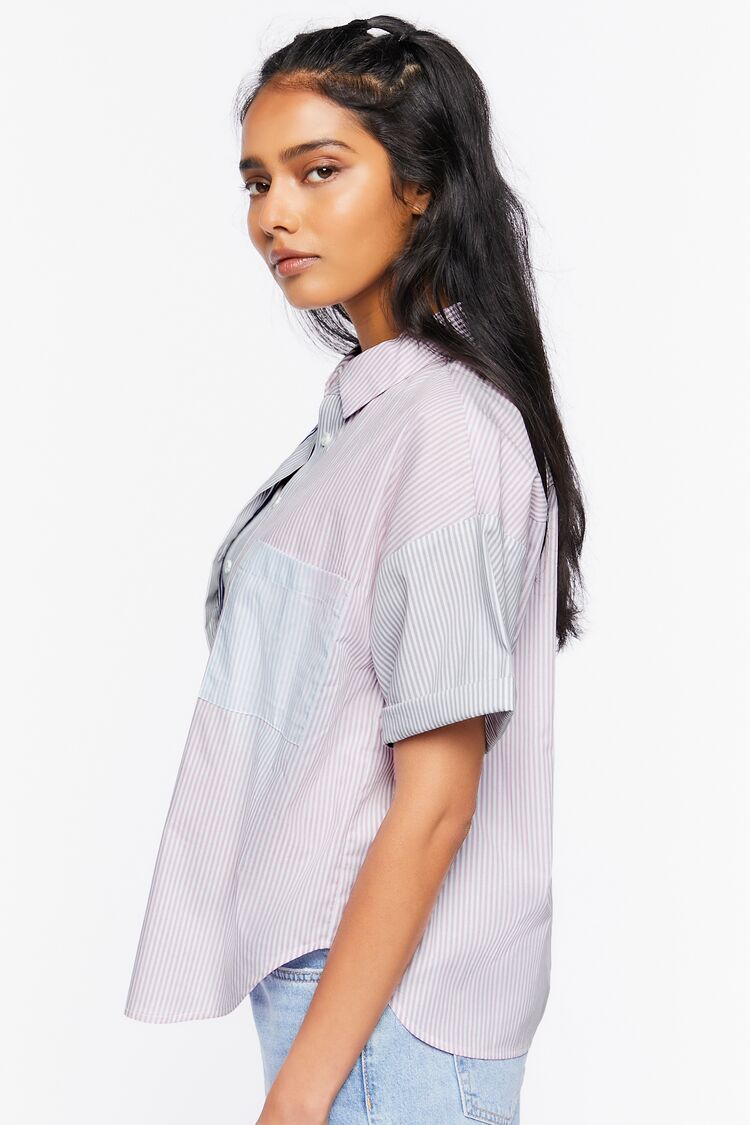 Women Colorblock Striped Shirt in Navy,  XL FOREVER 21 on sale 2022 2